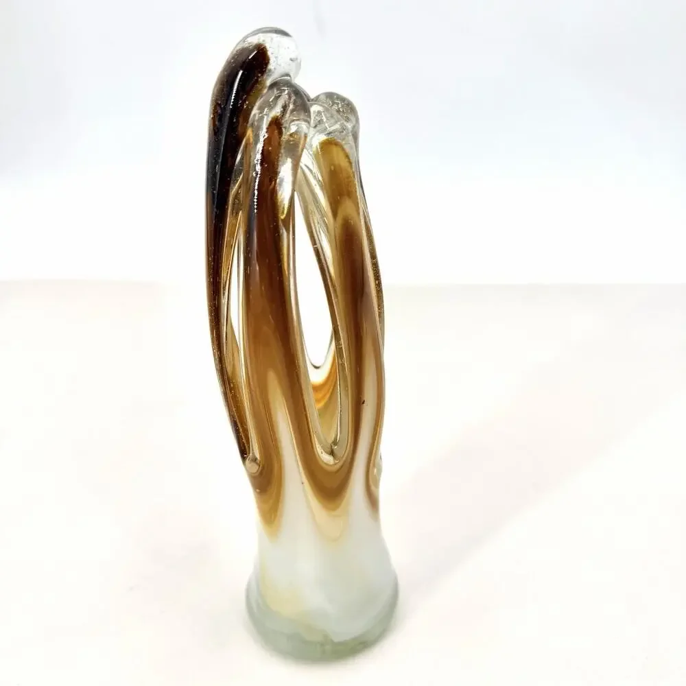 Vintage Arklahoma Vase Art Glass MCM Brown White Swirl Hand Blown Swung Swing